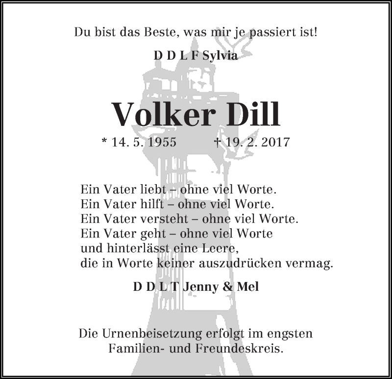 Traueranzeige von Volker Dill von WESER-KURIER
