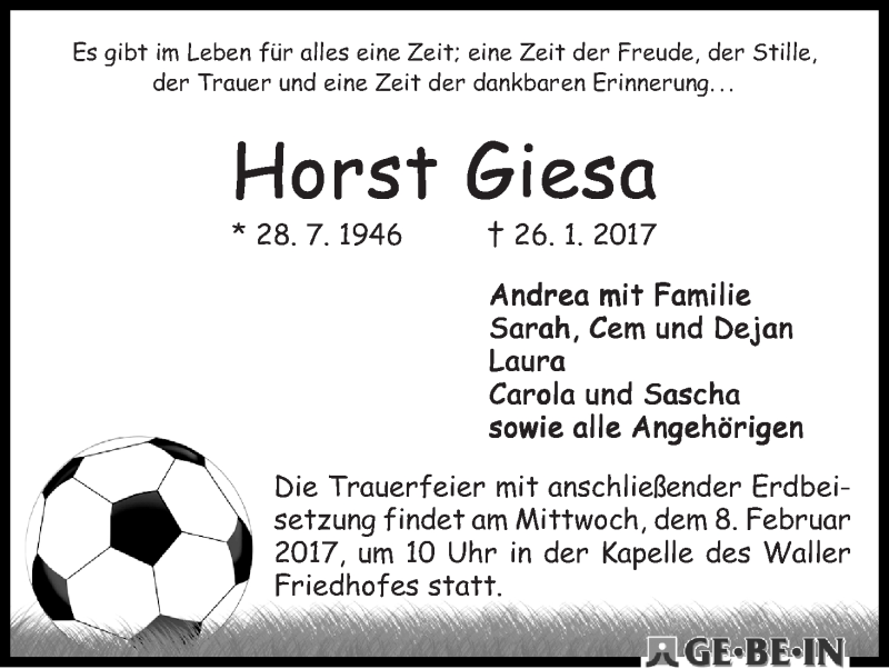 Traueranzeige von Horst Giesa von WESER-KURIER
