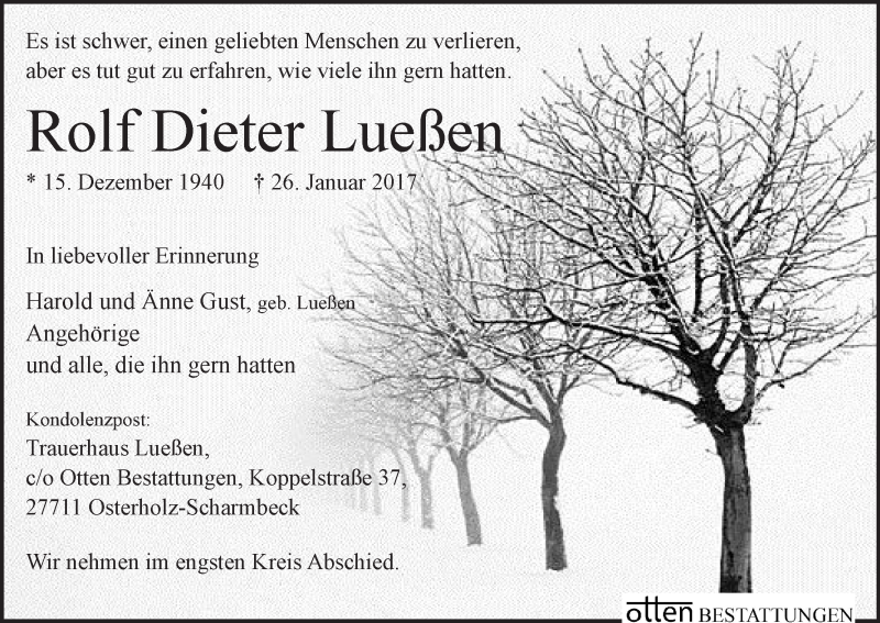 Traueranzeige von Rolf Dieter Lueß?en von Osterholzer Kreisblatt