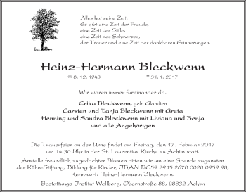 Traueranzeige von Heinz-Hermann Bleckwenn