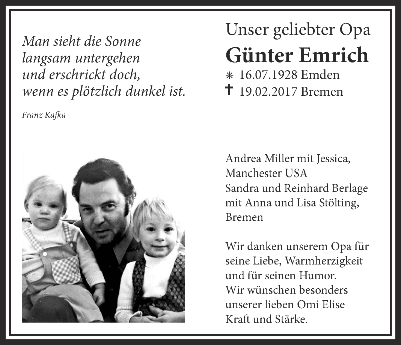 Traueranzeige von Günter Emrich von WESER-KURIER