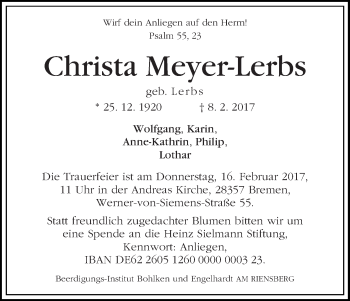 Traueranzeige von Christa Meyer-Lerbs