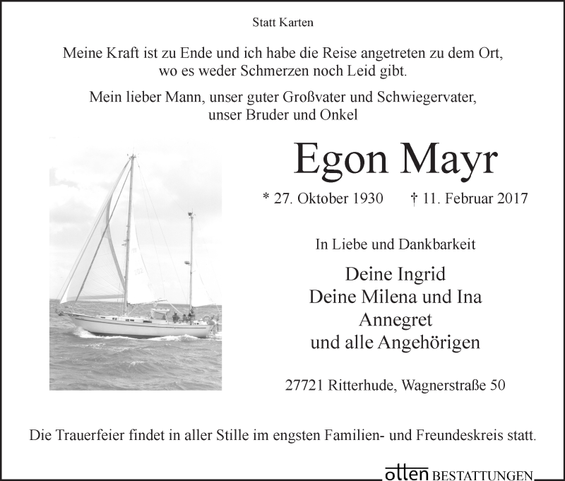 Traueranzeige von Egon Mayr von WESER-KURIER