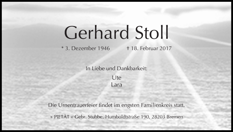 Traueranzeige von Gerhard Stoll von WESER-KURIER