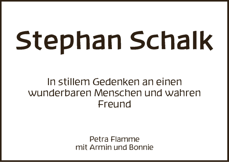 Traueranzeige von Stephan Schalk von WESER-KURIER