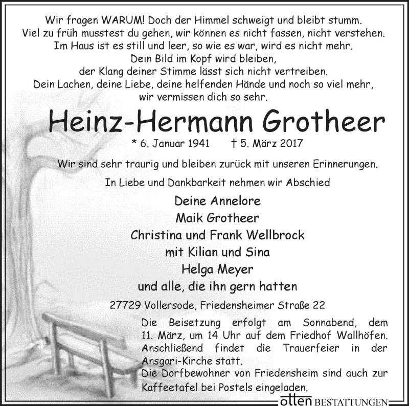 Traueranzeige von Heinz-Hermann Grotheer von Osterholzer Kreisblatt
