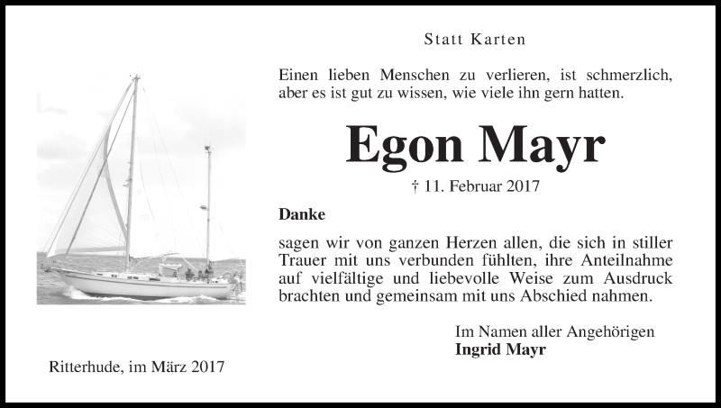 Traueranzeige von Egon Mayr von WESER-KURIER