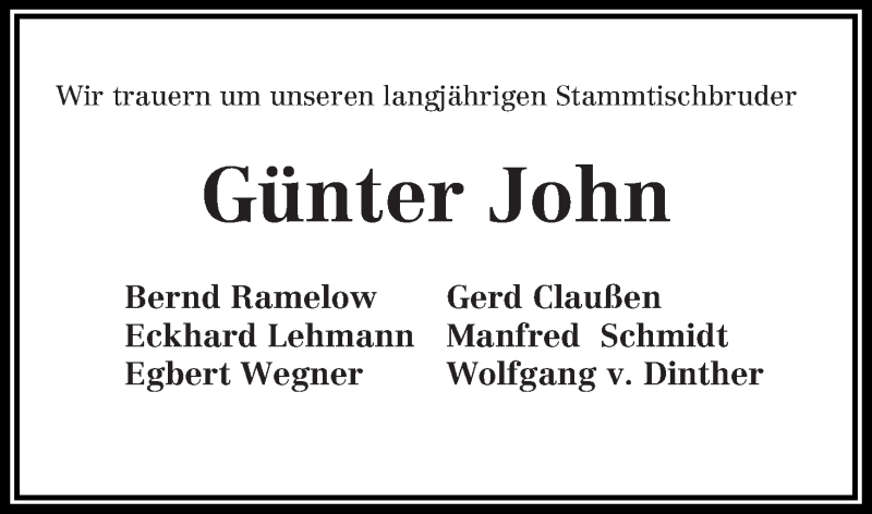 Traueranzeige von Günter John von Osterholzer Kreisblatt