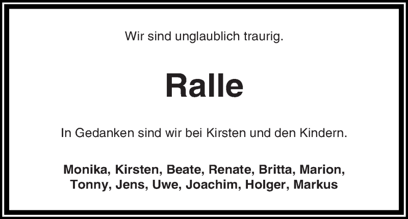  Traueranzeige für Ralf Kück vom 20.03.2017 aus Wuemme Zeitung