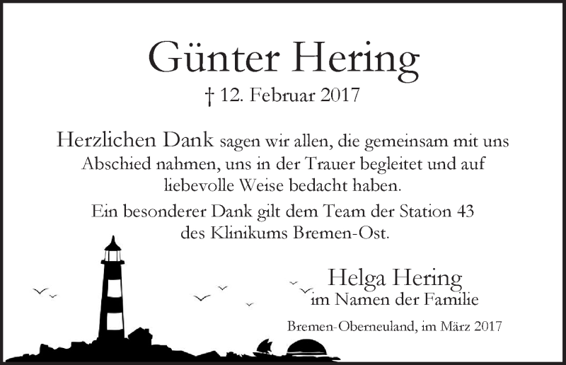 Traueranzeige von Günter Hering von WESER-KURIER