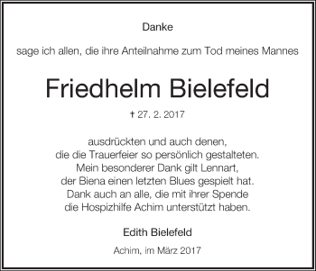 Traueranzeige von Friedhelm Bielefeld