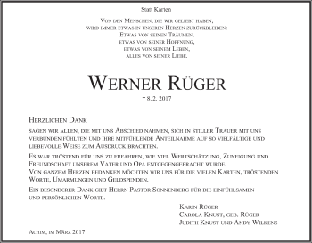 Traueranzeige von Werner Rüger