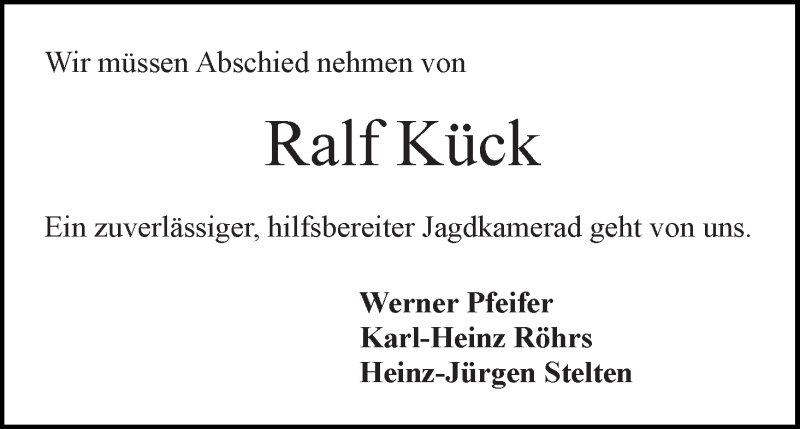  Traueranzeige für Ralf Kück vom 18.03.2017 aus Wuemme Zeitung