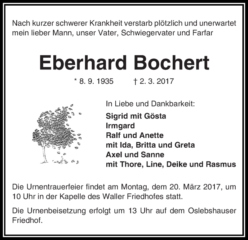 Traueranzeige von Eberhard Bochert von WESER-KURIER