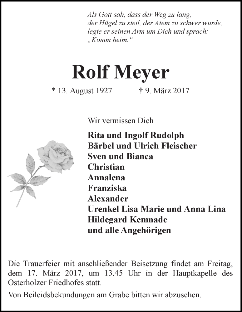 Traueranzeige von Rolf Meyer von WESER-KURIER