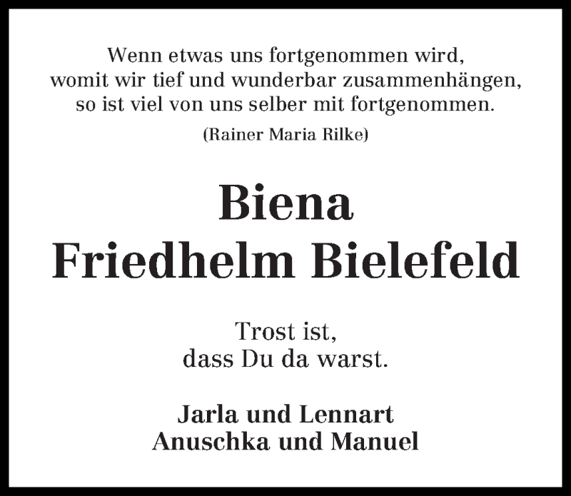 Traueranzeige von Friedhelm Bielefeld von Achimer Kurier/Verdener Nachrichten