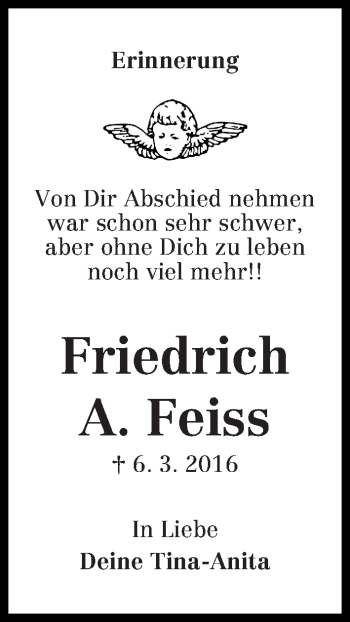 Traueranzeige von Friedrich A. Feiss