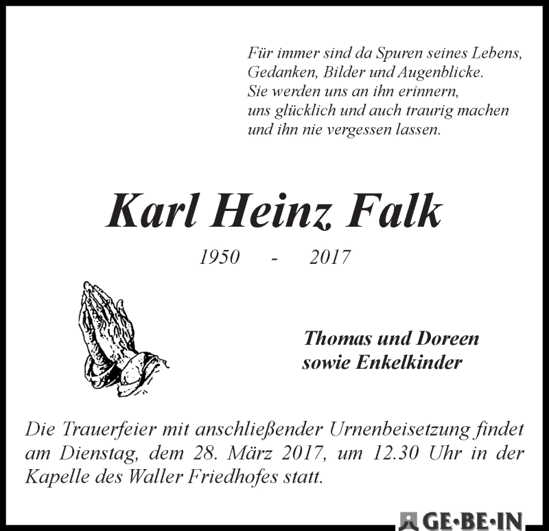 Traueranzeige von Karl Heinz Falk von WESER-KURIER