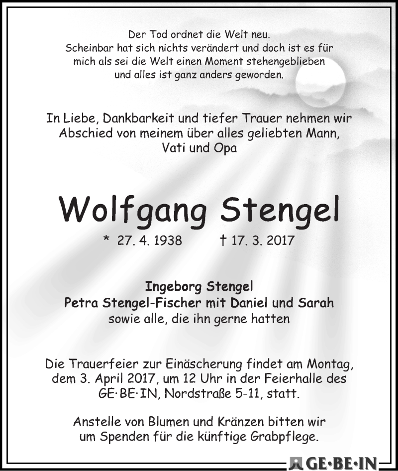 Traueranzeigen Von Wolfgang Stengel Trauer Gedenken
