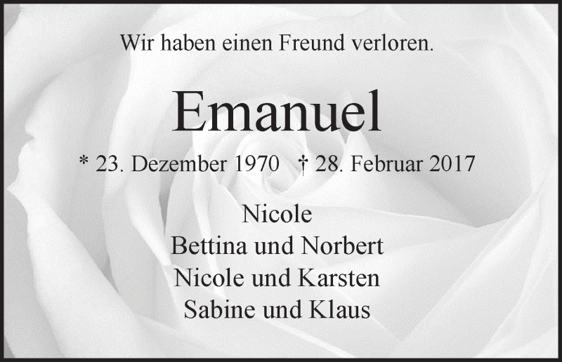 Traueranzeige von Emanuel Berger von Osterholzer Kreisblatt