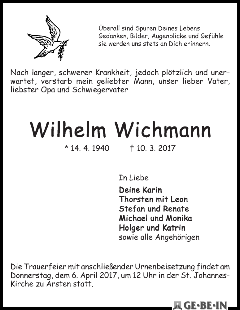 Traueranzeige von Wilhelm Wichmann von WESER-KURIER