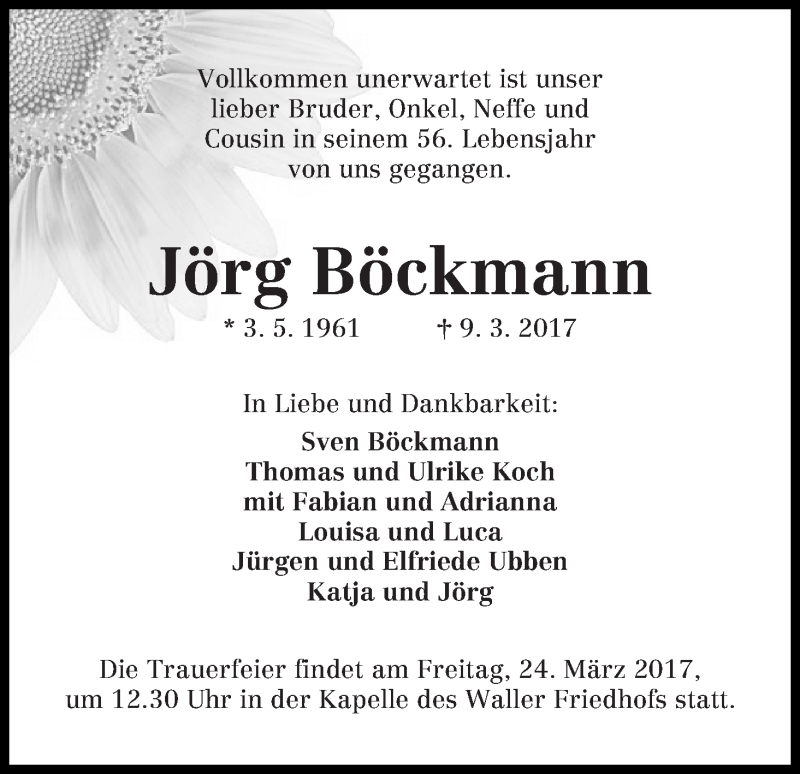 Traueranzeige von Jörg Böckmann von WESER-KURIER