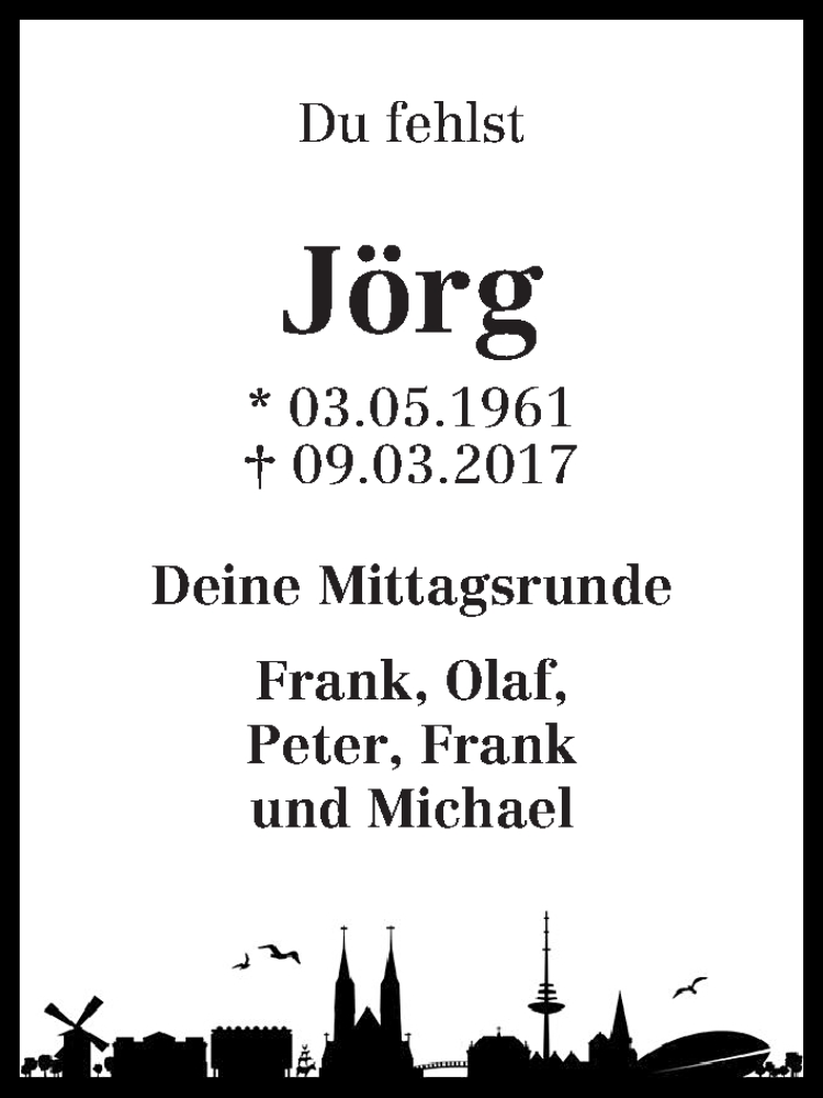 Traueranzeige von Jörg  von WESER-KURIER