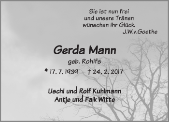 Traueranzeige von Gerda Mann