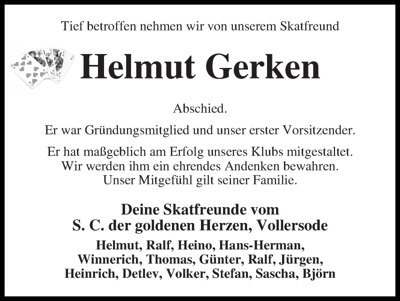 Traueranzeige von Helmut Gerken von Osterholzer Kreisblatt