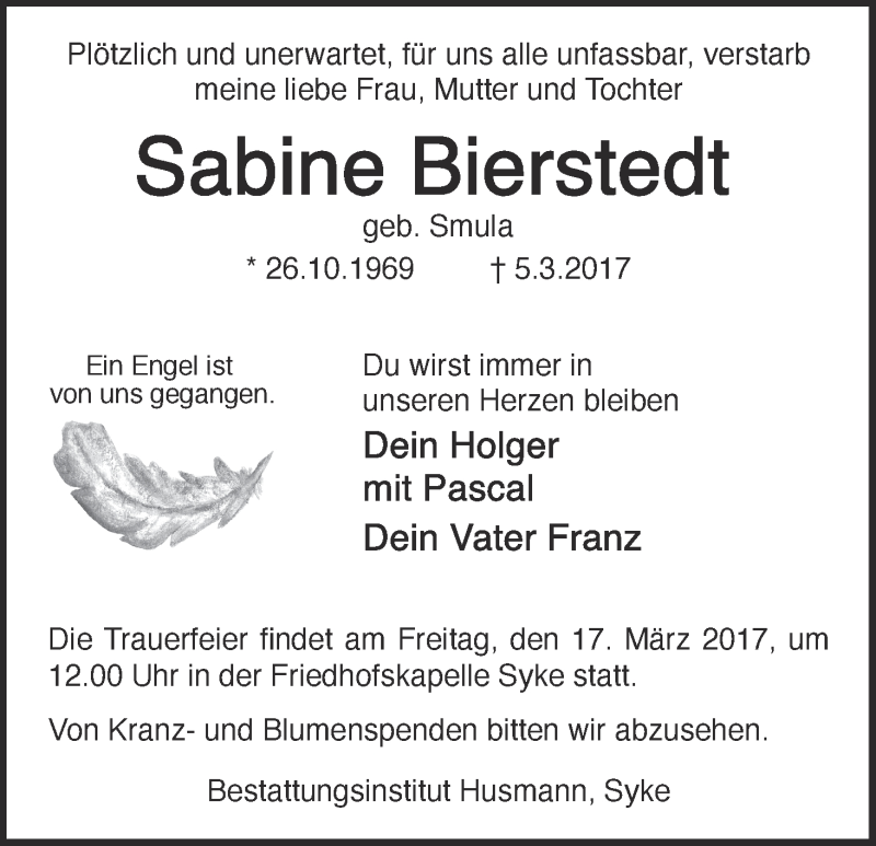 Traueranzeige von Sabine Bierstedt von WESER-KURIER