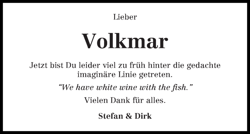 Traueranzeige von Volkmar Ziemens von WESER-KURIER