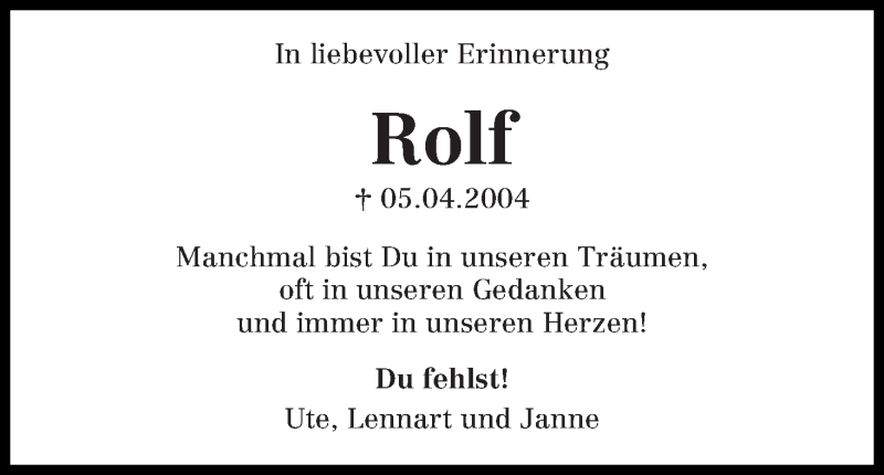  Traueranzeige für Rolf von Rahden vom 05.04.2017 aus Die Norddeutsche