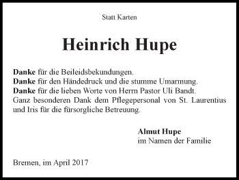 Traueranzeige von Heinrich Hupe