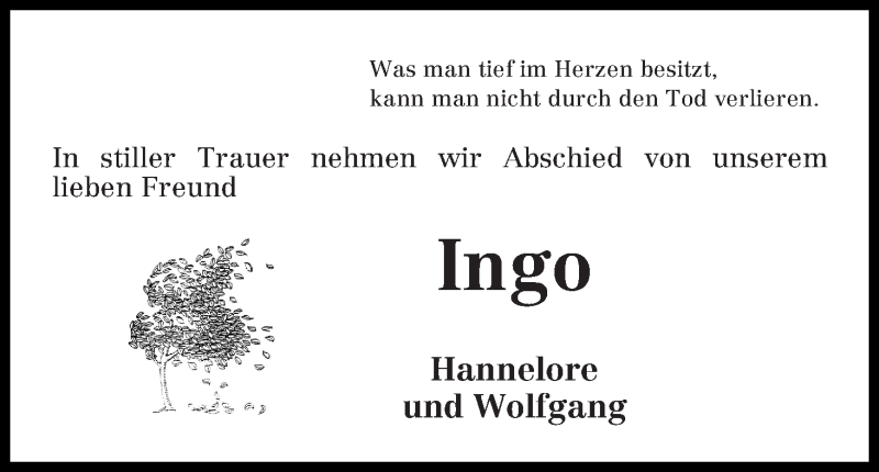  Traueranzeige für Ingo Heese vom 25.04.2017 aus Osterholzer Kreisblatt