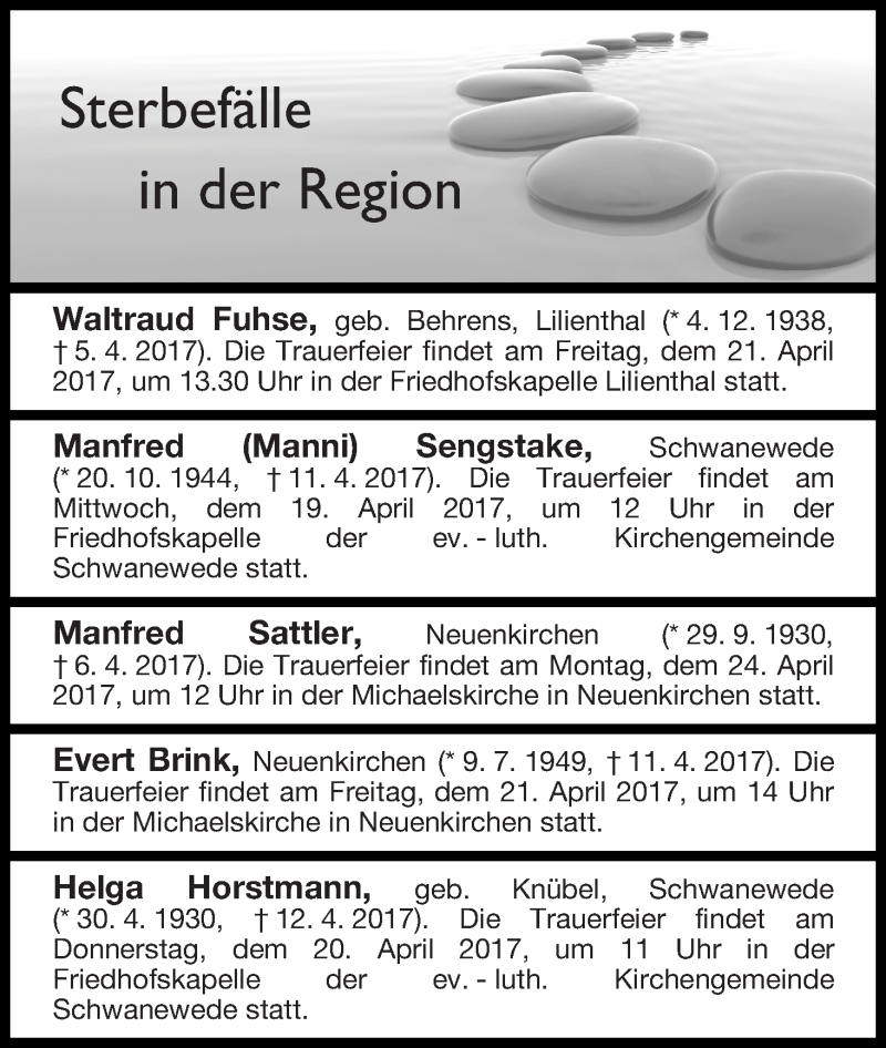 Traueranzeige von Manfred Sattler von Osterholzer Kreisblatt