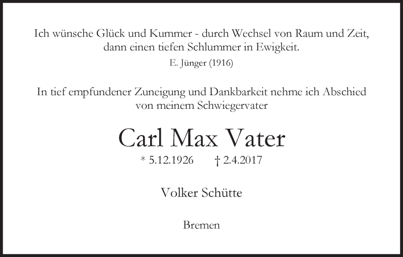 Traueranzeige von Carl Max Vater von WESER-KURIER