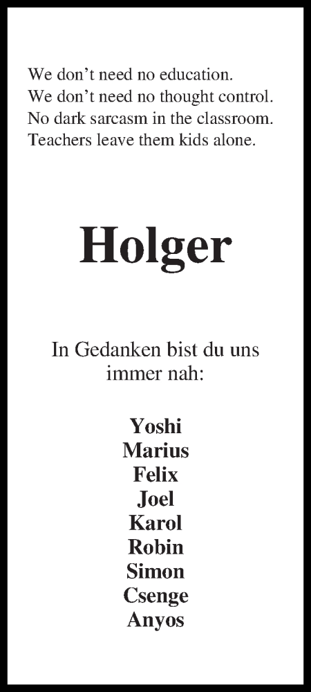 Traueranzeige für Holger Gerharz vom 19.04.2017 aus WESER-KURIER