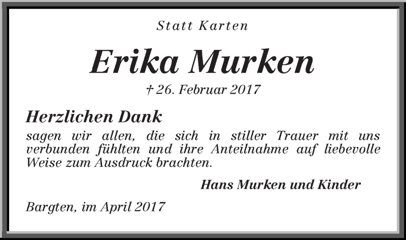 Traueranzeige von Erika Murken von Osterholzer Kreisblatt