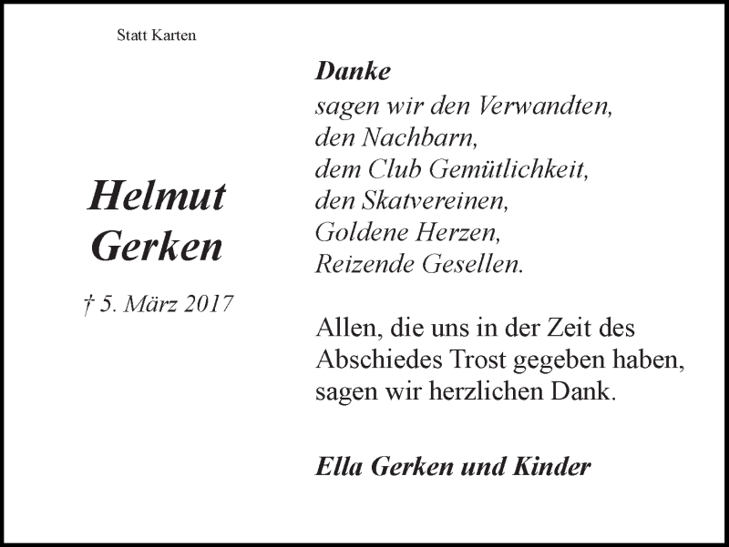 Traueranzeige von Helmut Gerken von Osterholzer Kreisblatt