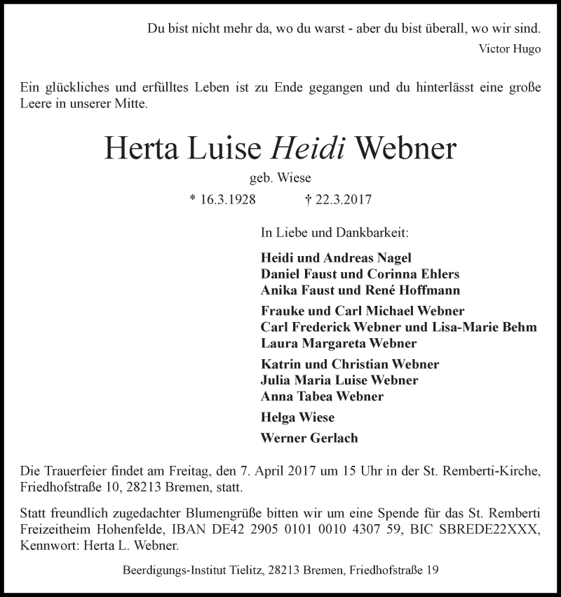 Traueranzeige von Herta Luise 