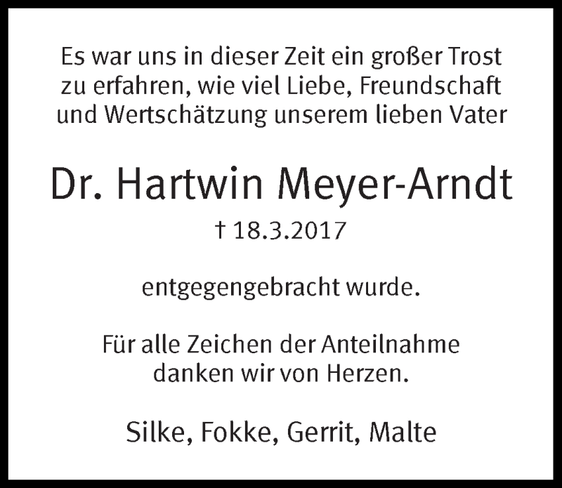 Traueranzeige von Harwin Meyer-Arndt von WESER-KURIER