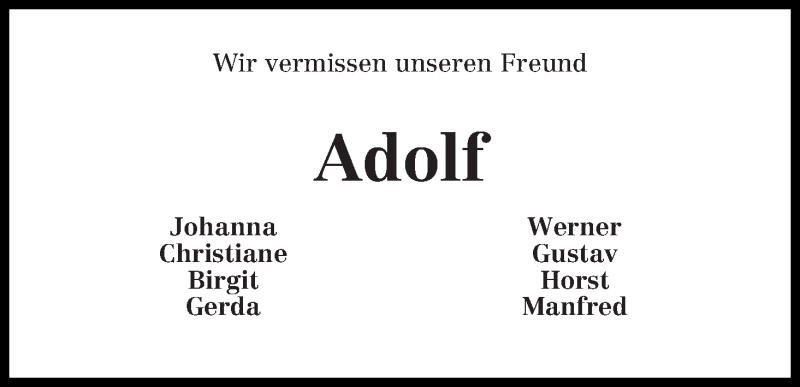 Traueranzeige von Adolf Ahrens von Osterholzer Kreisblatt
