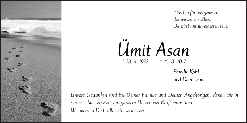 Traueranzeige von Ü?mit Asan von WESER-KURIER