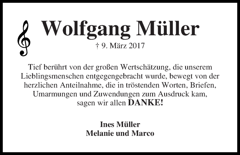 Traueranzeige von Wolfgang Müller von WESER-KURIER