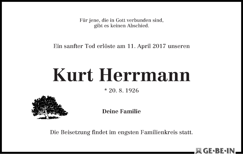 Traueranzeige von Kurt Herrmann von WESER-KURIER