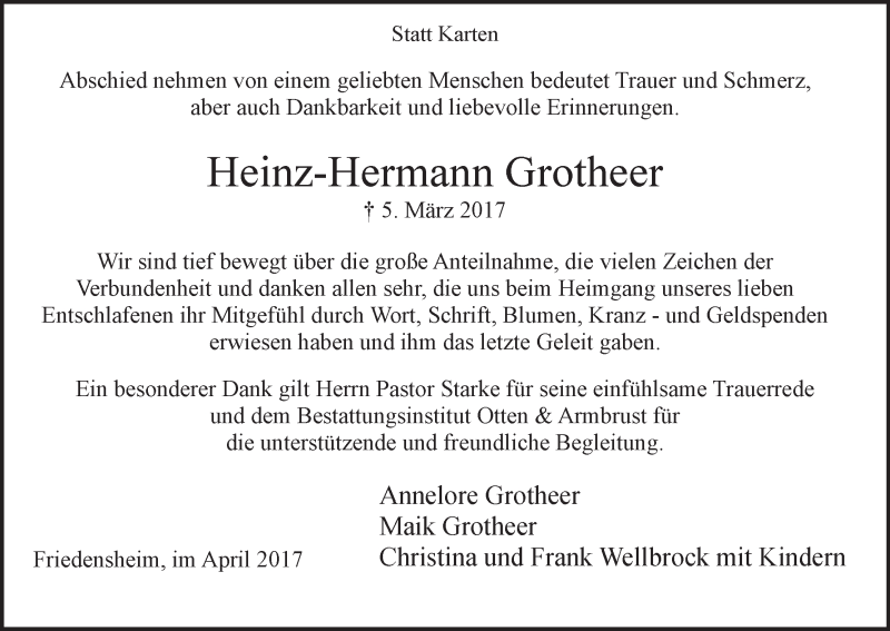 Traueranzeige von Heinz-Hermann Grotheer von Osterholzer Kreisblatt