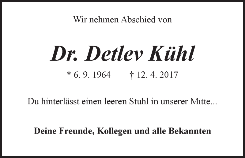 Traueranzeige von Detlev Kühl von WESER-KURIER