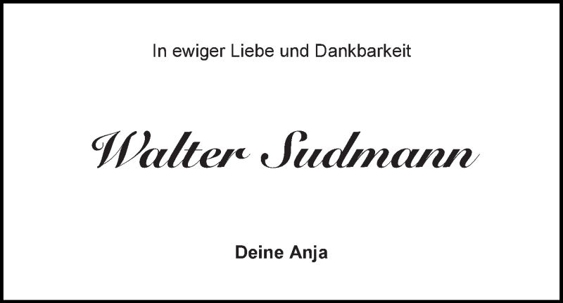 Traueranzeige von Walter Sudmann von WESER-KURIER