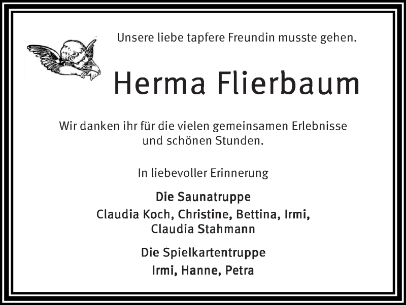 Traueranzeige von Herma Flierbaum von Die Norddeutsche