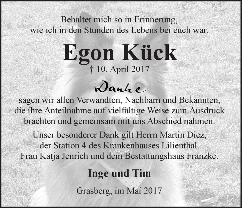 Traueranzeige von Egon Kück von Wuemme Zeitung